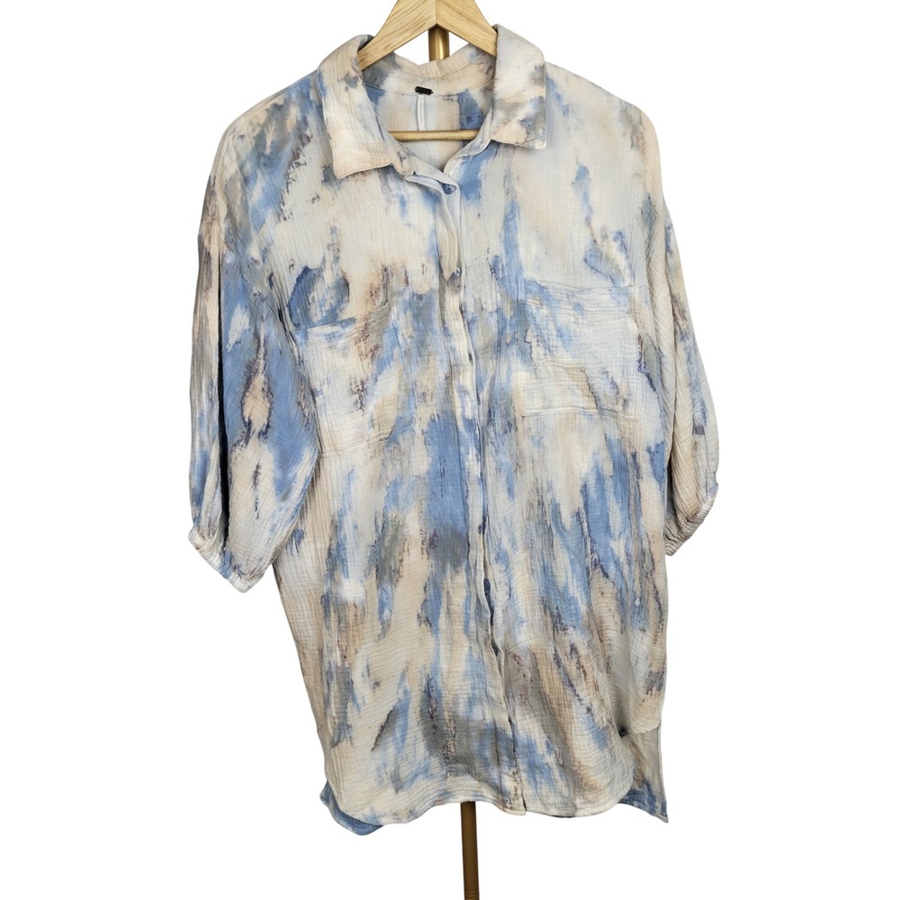 YOUNG FABULOUS AND BROKE Dress S‎ Button Down Gauze Tie Dye Oversized Beach BOHO